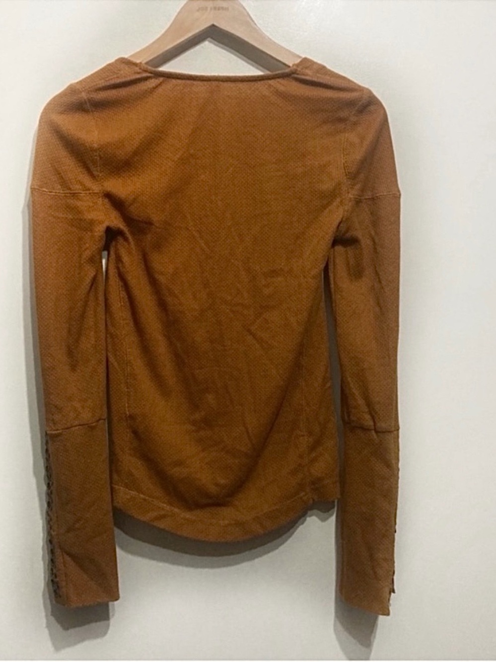 Free People A Little Unruly Longsleeve Thermal Top Rust Orange Eyelet Medium New - Picture 3 of 12